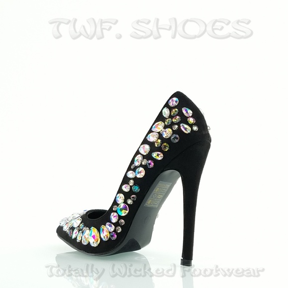 Big jewel 4.5" heel black pump fashion shoes Diva - Picture 8 of 8